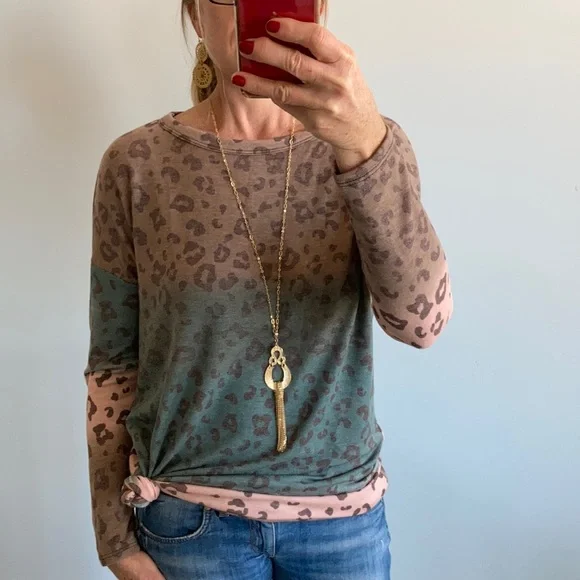 Color Bock, Animal Print Tunic Top - Picture 2 of 5